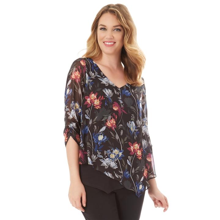 Petite Apt. 9&reg; Asymmetrical Chiffon Popover Top, Women's, Size: L Petite, Floral