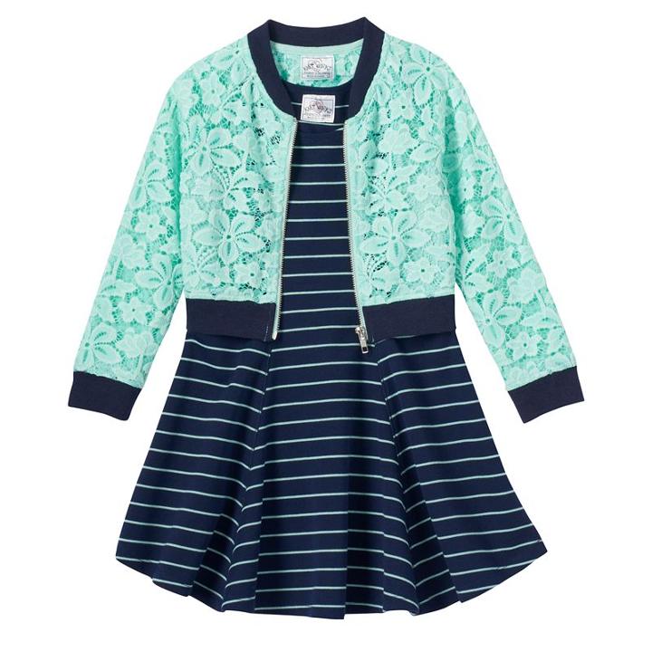 Girls 4-6x Lace Jacket & Striped Dress Set, Girl's, Size: 6x, Green Oth