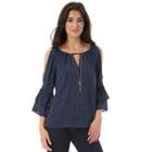 Juniors' Iz Byer California Woven Bell Sleeve Top, Teens, Size: Large, Blue (navy)