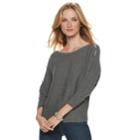 Women's Jennifer Lopez Ribbed Button Accent Sweater, Size: Large, Dark Grey