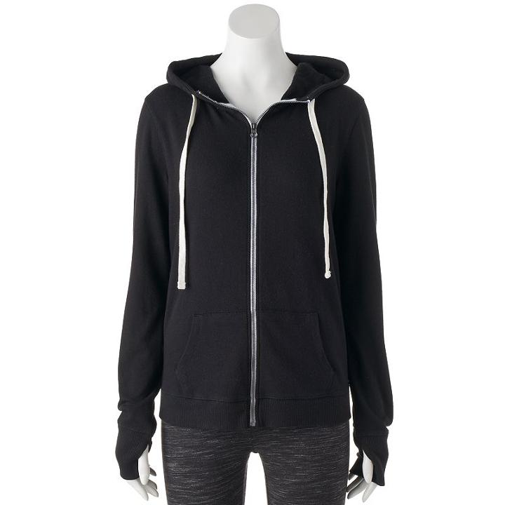 Juniors' So&reg; Perfectly Soft Striped Sleeve Hoodie, Teens, Size: Medium, Black