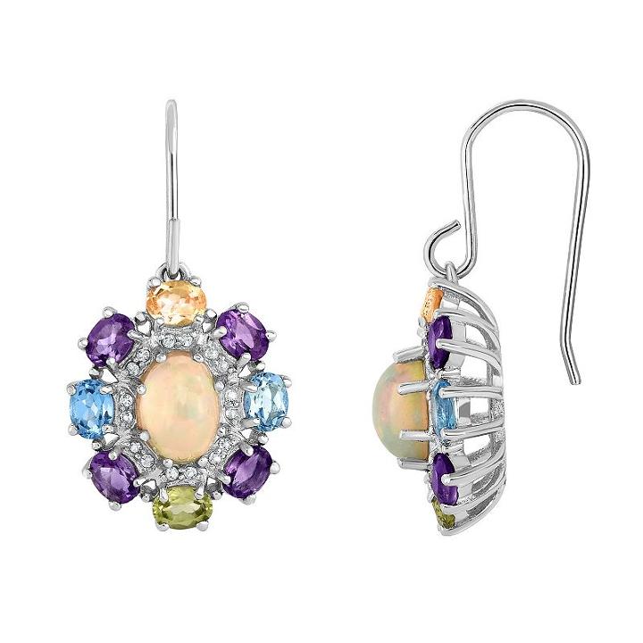 Sterling Silver Ethiopian Opal & Gemstone Flower Drop Earrings, Women's, Multicolor