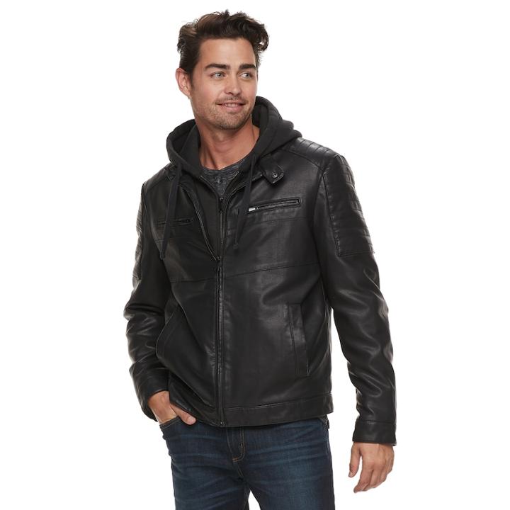 Men's Apt. 9&reg; Midweight Hooded Moto Jacket, Size: Xl, Black