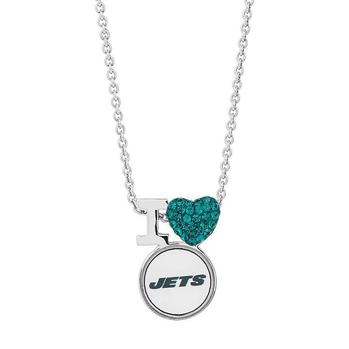 Sterling Silver Crystal I Love New York Jets Team Logo Heart Pendant, Women's, Green