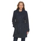 Women's Towne By London Fog Polka-dot Trench Coat, Size: Small, Blue (navy)