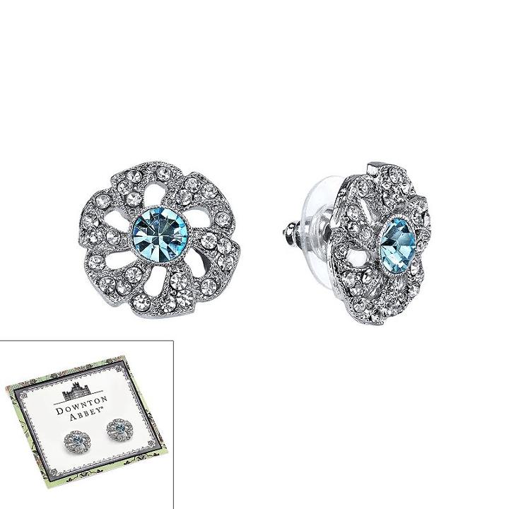 Downton Abbey Flower Stud Earrings, Women's, Blue