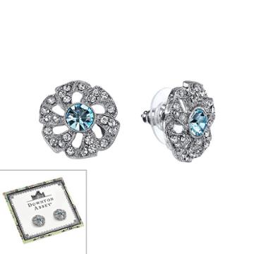 Downton Abbey Flower Stud Earrings, Women's, Blue