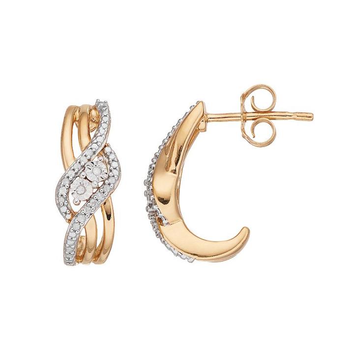 Two Tone Sterling Silver 1/10 Carat T.w. Diamond Twist Semi-hoop Earrings, Women's, White