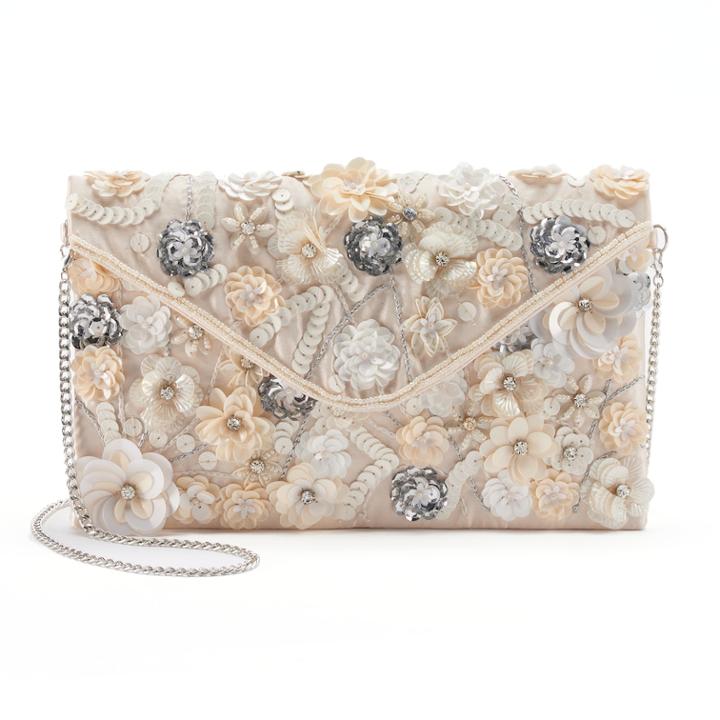 Lenore By La Regale Floral Sequin & Beaded Envelope Clutch, Women's, White