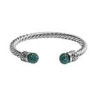 Crystal Silver-plated Twist Cuff Bracelet, Women's, Size: 7.5, Green