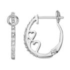 Love Is Forever Sterling Silver 1/10 Carat T.w. Diamond Heart Oval Hoop Earrings, Women's, White