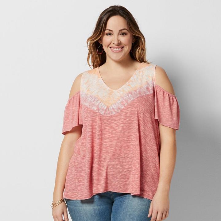 Plus Size Sonoma Goods For Life&trade; Cold-shoulder V-neck Tee, Women's, Size: 2xl, Lt Orange