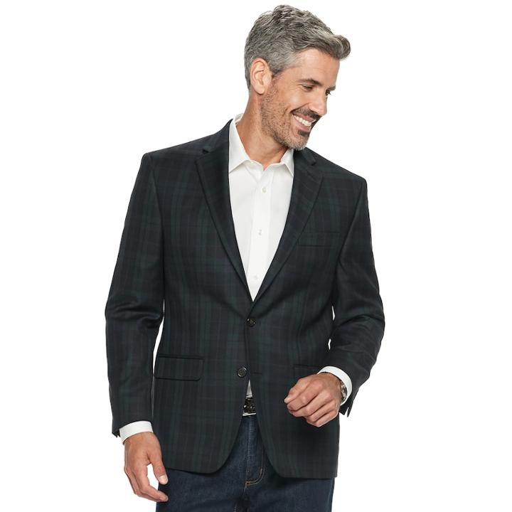 Men's Chaps Classic-fit Patterned Stretch Sport Coat, Size: 52 Long, Blue