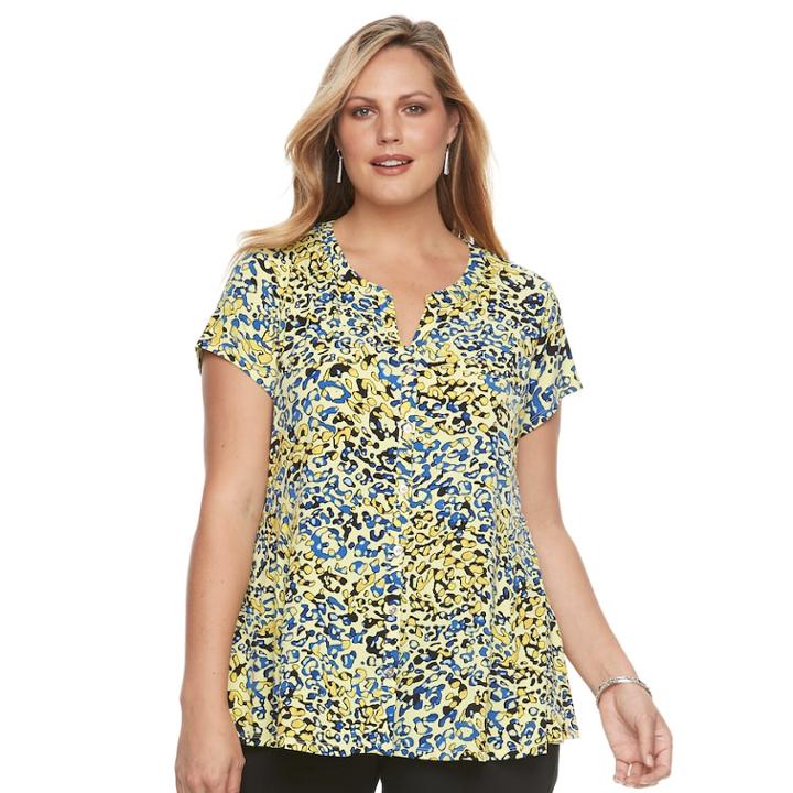 Plus Size Dana Buchman Printed Peplum Shirt, Women's, Size: 3xl, Lt Yellow