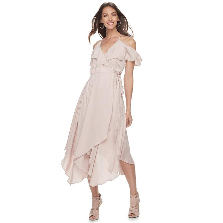 Women's Jennifer Lopez Cold-shoulder Faux-wrap Dress, Size: Xxl, Pink