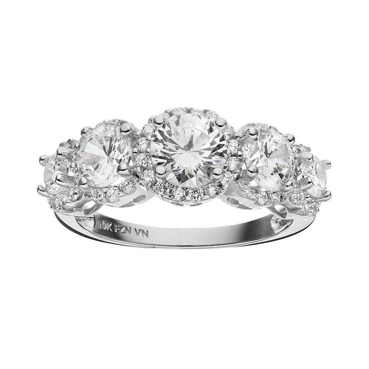 Cubic Zirconia 10k White Gold 5-stone Halo Ring, Women's, Size: 9