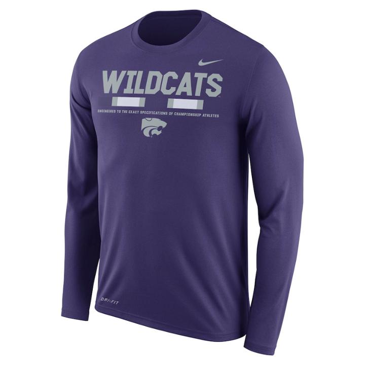 Men's Nike Kansas State Wildcats Dri-fit Legend Staff Long-sleeve Tee, Size: Medium, Purple