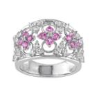 Lab-created Pink & White Sapphire Sterling Silver Openwork Flower Ring, Women's, Size: 5