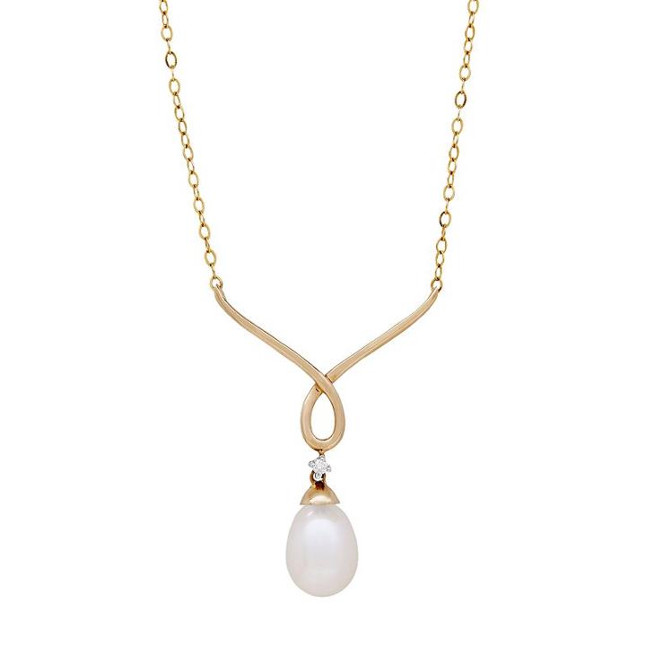 10k Gold Freshwater Cultured Pearl & Diamond Accent Y Necklace, Women's, Size: 17, White