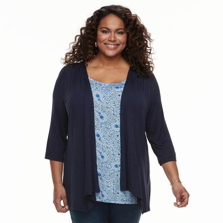 Plus Size Croft & Barrow&reg; Mock-layer Top, Women's, Size: 3xl, Light Blue