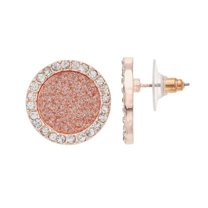 Glitter Rose Gold-tone Stud Earrings, Women's, Light Pink