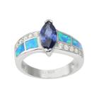Journee Collection Cubic Zirconia And Simulated Opal Sterling Silver Ring, Women's, Size: 7, Blue