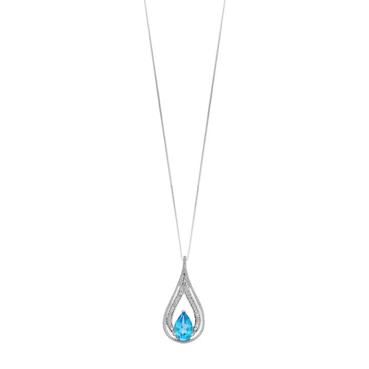 10k White Gold 1/8 Carat T.w. Diamond & Blue Topaz Teardrop Pendant, Women's, Size: 18