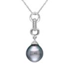 Stella Grace 10k White Gold Tahitian Cultured Pearl & Diamond Accent Interlock Circle Pendant Necklace, Women's, Size: 17, Grey
