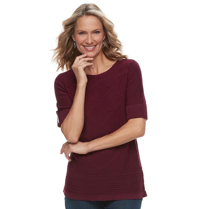 Women's Croft & Barrow&reg; Textured Roll-tab Boatneck Sweater, Size: Xs, Dark Red