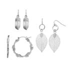 Leaf Drop & Hoop Nickel Free Earring Set, Women's, Silver