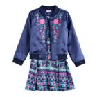 Girls 4-6x Nanette Embroidered Bomber Jacket & Printed Skater Dress Set, Size: 6, Blue (navy)