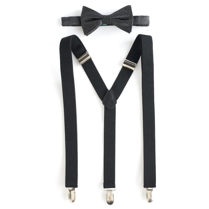 Men's Noel Pre-tied Bow Tie And Suspenders Set, Black