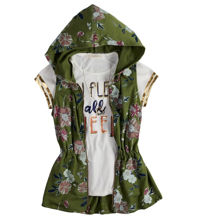 Girls 7-16 & Plus Size Self Esteem Graphic Tee Set With Hooded Vest & Necklace, Size: Xl, Med Brown