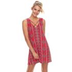 Juniors' Lily Rose Cross Front Shift Dress, Teens, Size: Small, Orange Red Linear