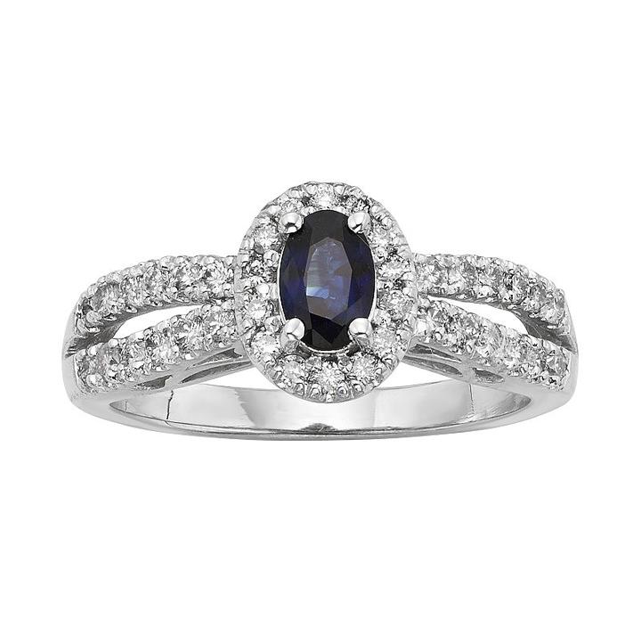 The Regal Collection Sapphire And 1/2 Carat T.w. Igl Certified Diamond 14k White Gold Tiered Oval Halo Ring, Women's, Size: 6, Blue