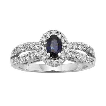 The Regal Collection Sapphire And 1/2 Carat T.w. Igl Certified Diamond 14k White Gold Tiered Oval Halo Ring, Women's, Size: 6, Blue