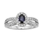 The Regal Collection Sapphire And 1/2 Carat T.w. Igl Certified Diamond 14k White Gold Tiered Oval Halo Ring, Women's, Size: 6, Blue