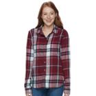 Juniors' So&reg; Pocket Plaid Flannel Shirt, Teens, Size: Medium, Red
