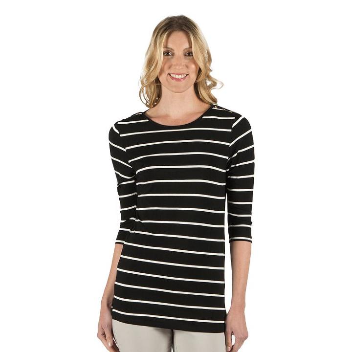 Women's Larry Levine Striped Embellished Boatneck Tee, Size: Xl, Grey Other