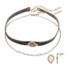 Lc Lauren Conrad Leaf Choker Necklace & Drop Earring Set, Women's, Black
