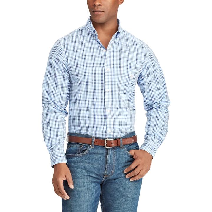 Big & Tall Chaps Classic-fit Patterned Button-down Shirt, Men's, Size: L Tall, Blue