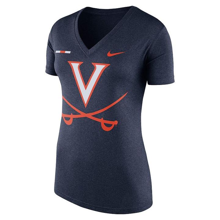 Women's Nike Virginia Cavaliers Striped Bar Tee, Size: Small, Blue (navy)