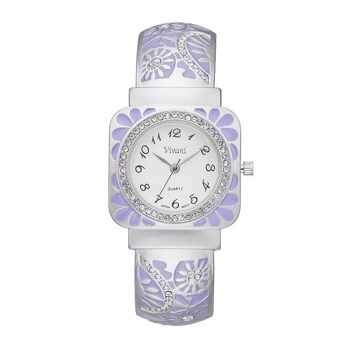 Vivani Women's Crystal Floral Cuff Watch, Size: Small, Purple