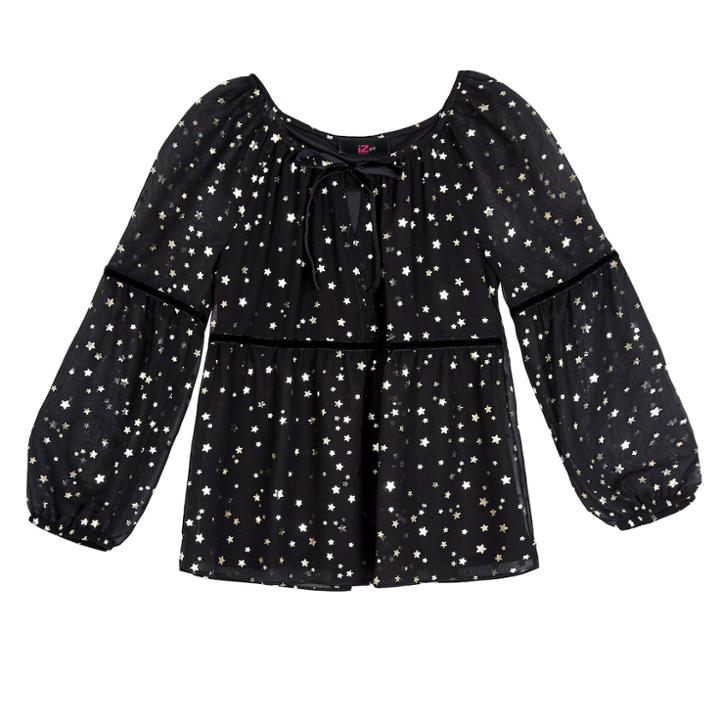 Girls 7-16 & Plus Size Iz Amy Byer Foil Star Printed Top, Size: Xl Plus, Black