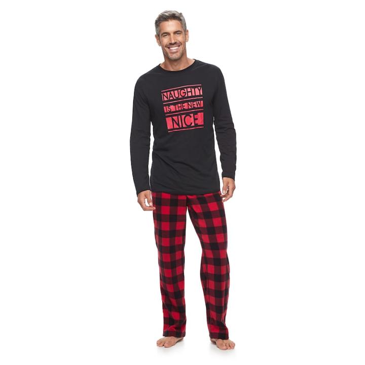 Big & Tall Jammies For Your Families Naughty Is The New Nice Top & Fleece Buffalo Plaid Bottoms Pajama Set, Men's, Size: Xxl Tall, Red