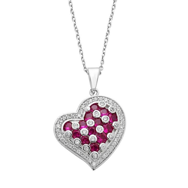 Sterling Silver Lab-created Ruby & Cubic Zirconia Heart Pendant, Women's, Size: 18, Red