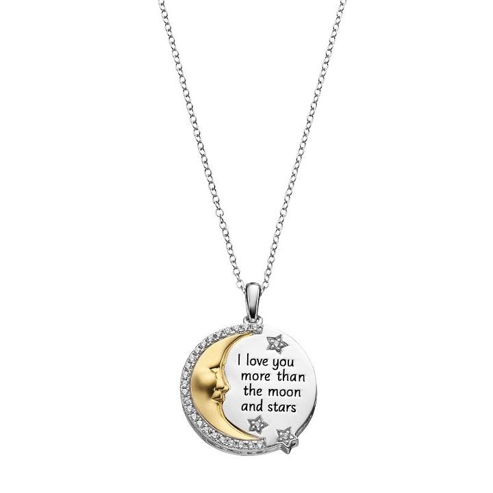 Hallmark Two Tone 18k Gold Over Silver Cubic Zirconia Crescent Moon Pendant Necklace, Women's, Size: 18, White