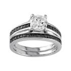 Sterling Silver Lab-created White Sapphire & 1/3 Carat T.w. Black Diamond Engagement Ring Set, Women's, Size: 8