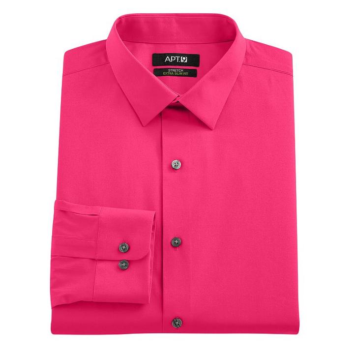 Men's Apt. 9&reg; Extra-slim Solid Stretch Dress Shirt, Size: 17-34/35, Med Pink