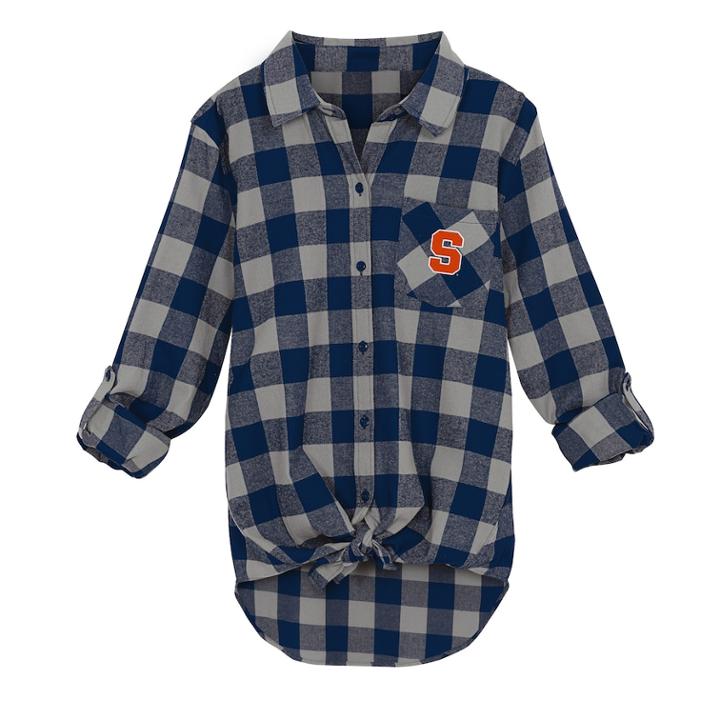 Juniors' Syracuse Orange Spirit Week Tie-front Flannel Shirt, Teens, Size: Small, Dark Blue